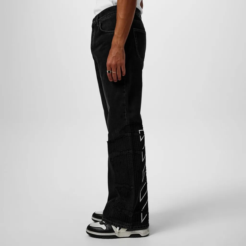 Jeans*Off White Diagonal Flared Jeans in Black