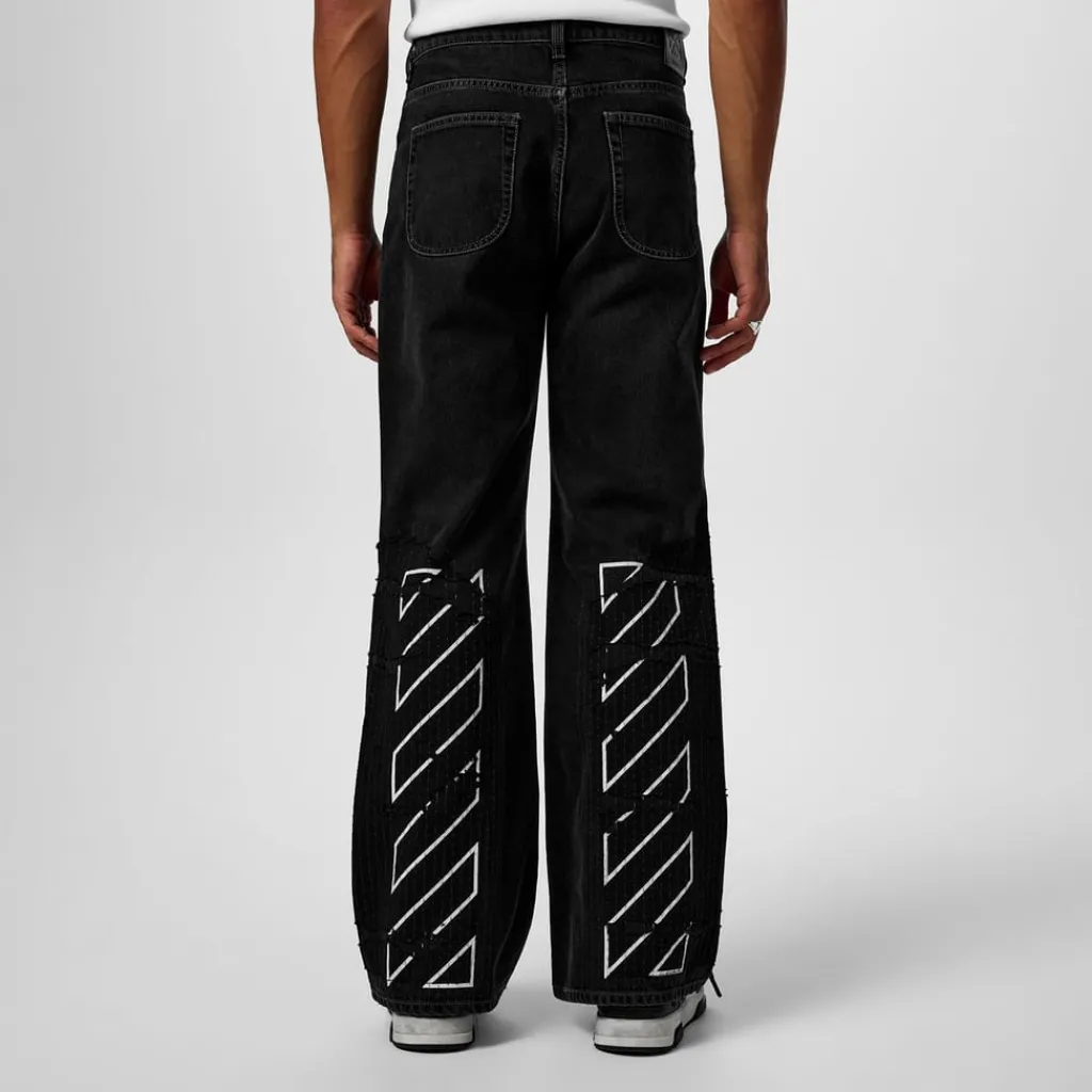 Jeans*Off White Diagonal Flared Jeans in Black