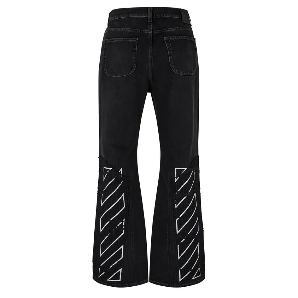 Jeans*Off White Diagonal Flared Jeans in Black