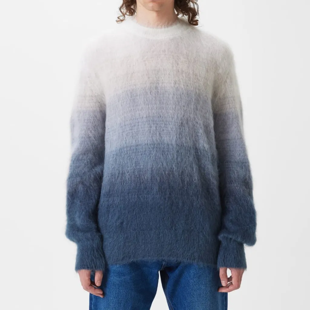 Knitwear*Off White Mohair Relaxed Fit Crew Neck Sweater in Grey
