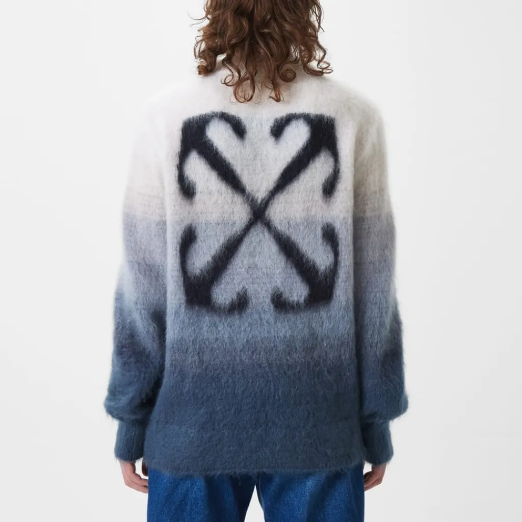 Knitwear*Off White Mohair Relaxed Fit Crew Neck Sweater in Grey