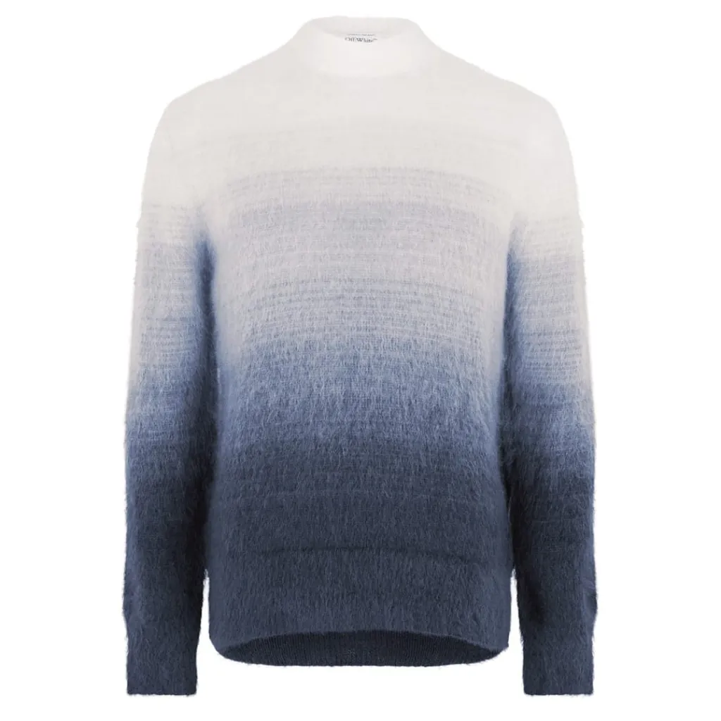 Knitwear*Off White Mohair Relaxed Fit Crew Neck Sweater in Grey