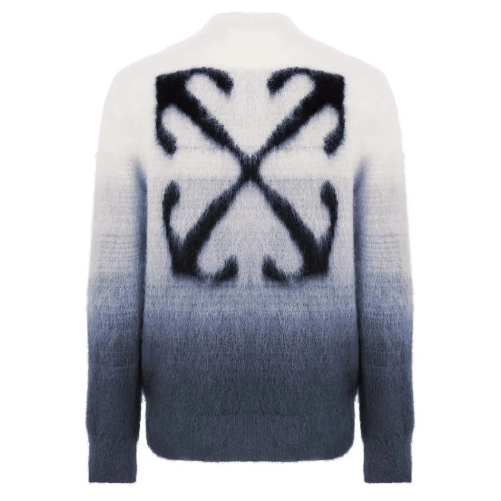 Knitwear*Off White Mohair Relaxed Fit Crew Neck Sweater in Grey