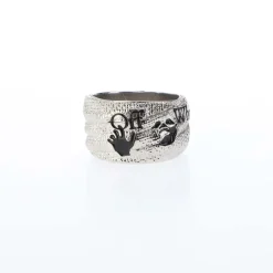 Jewellery-Watches|Gifts*Off White Swimming Logo Ring in Silver black