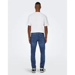 Jeans*Only and Sons Tapered Fit Five Pocket Jean in Blue