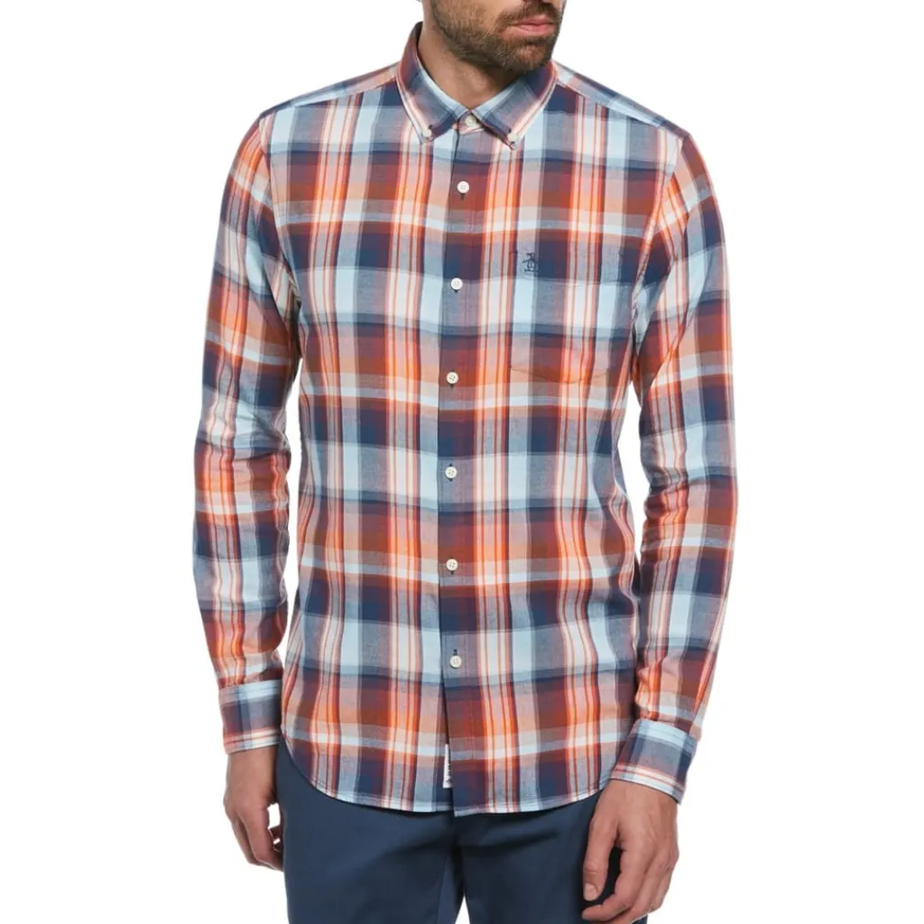 Shirts*Original Penguin Plaid Regular Fit Long Sleeve Shirt in Blue