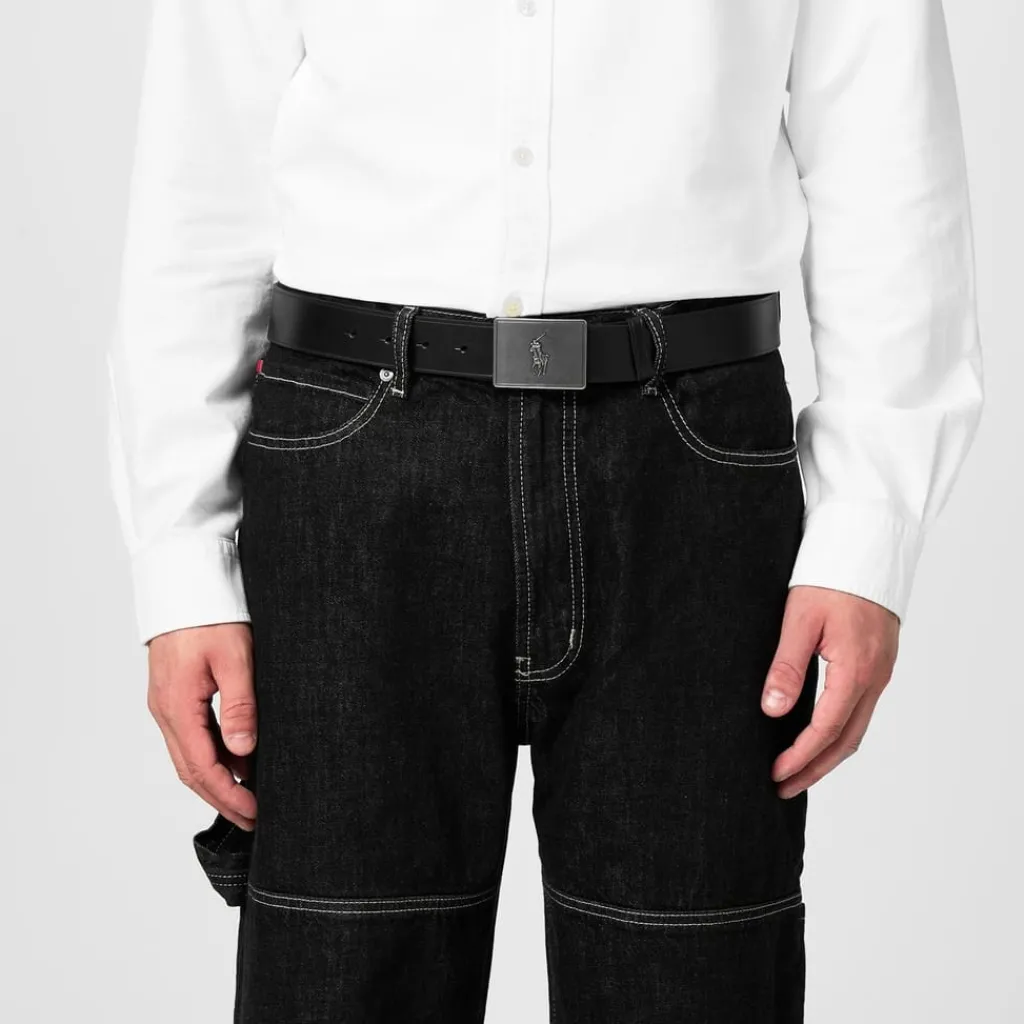 Belts*Polo Ralph Lauren Plaque Leather Belt in Black