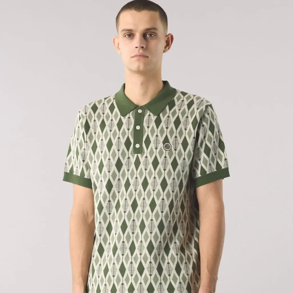 Polo Shirts*Pretty Green Knit Regular Fit Short Sleeve Shirt in Green