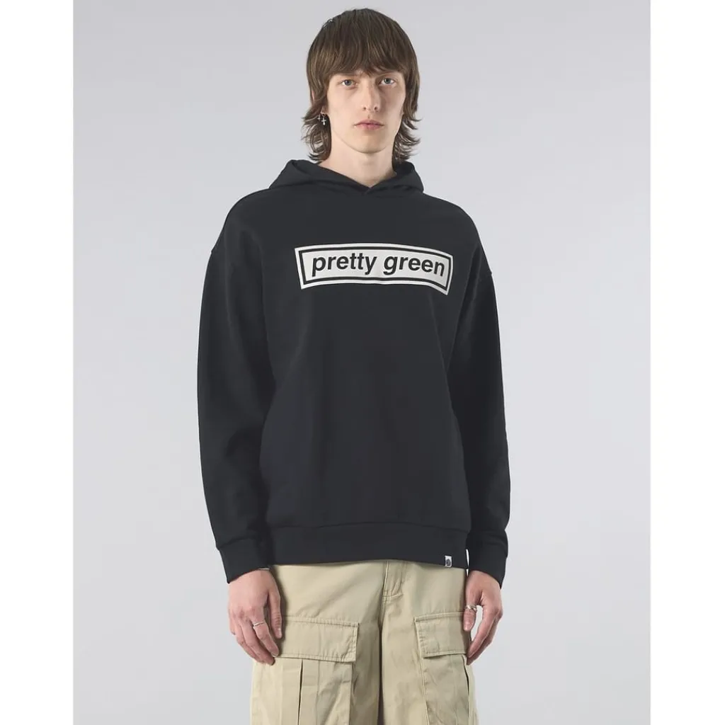 Hoodies*Pretty Green Lf Box Print Hoody Sn61 in Black