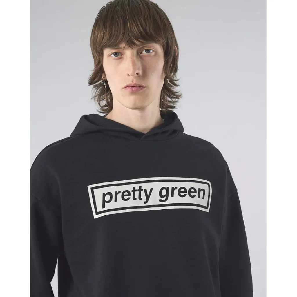 Hoodies*Pretty Green Lf Box Print Hoody Sn61 in Black