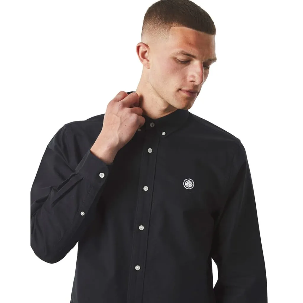 Shirts*Pretty Green Oxford Long Sleeve Regular Fit Shirt in Black