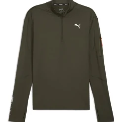 Fitness And Gymwear*Puma Flex Zip Neck Long Sleeve Athletic Top in Green