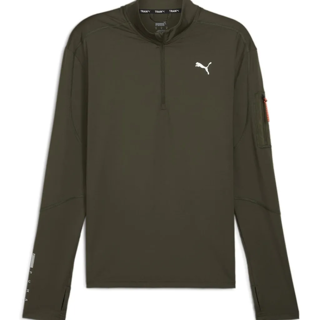 Fitness And Gymwear*Puma Flex Zip Neck Long Sleeve Athletic Top in Green