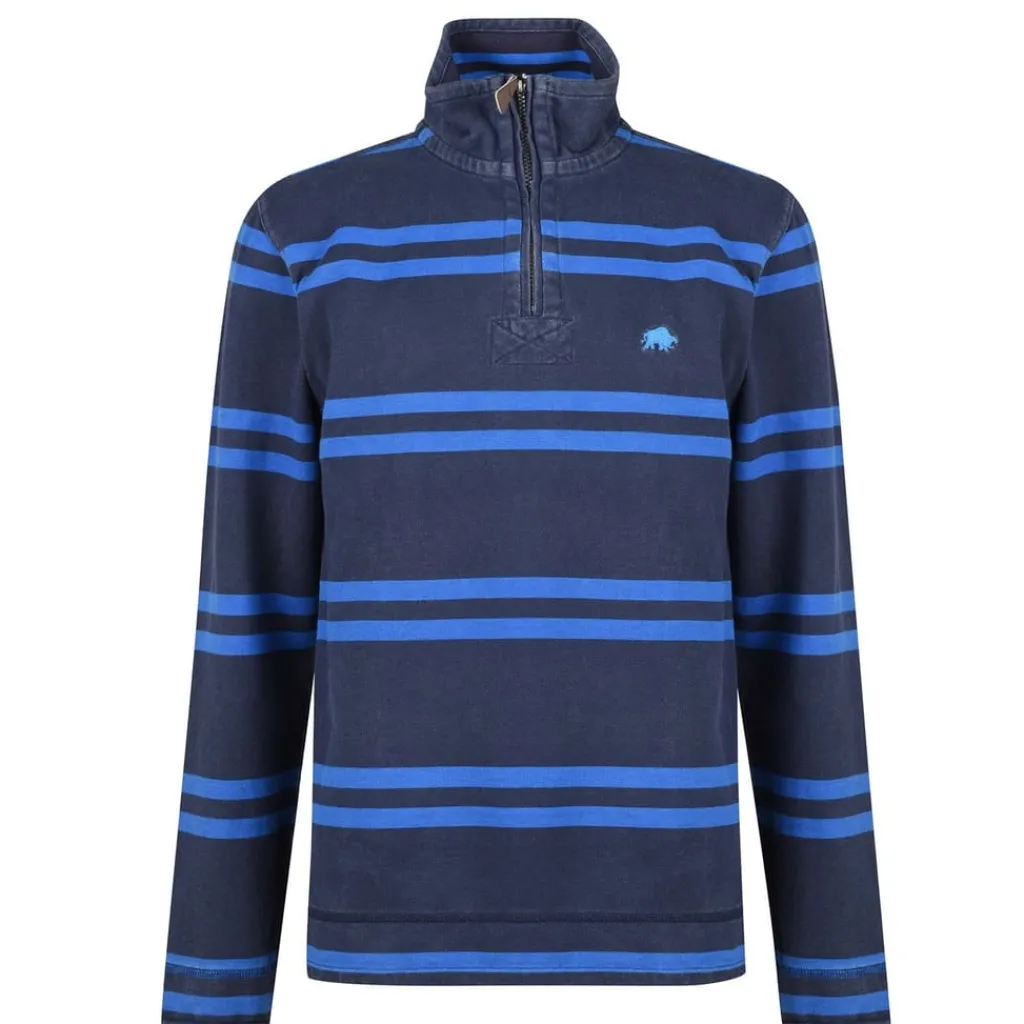 Polo Shirts*Raging Bull Stripe High Neck Relaxed Fit Sweatshirt in Blue