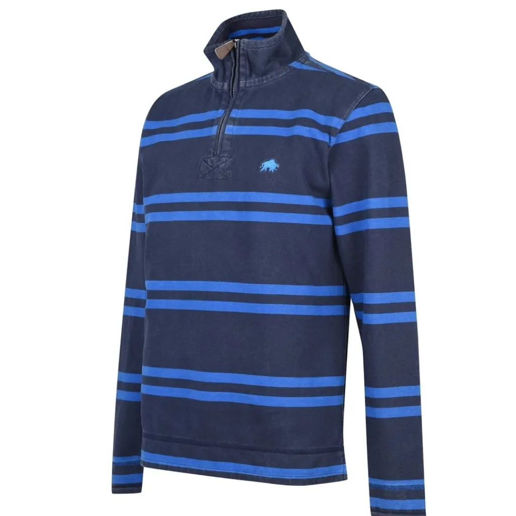Polo Shirts*Raging Bull Stripe High Neck Relaxed Fit Sweatshirt in Blue