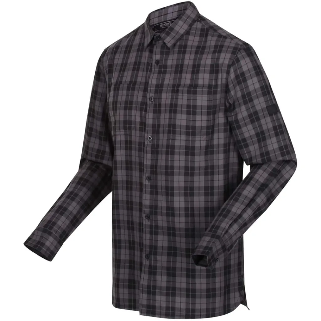Shirts*Regatta Lance Organic Cotton Long Sleeve Shirt in Black Grey