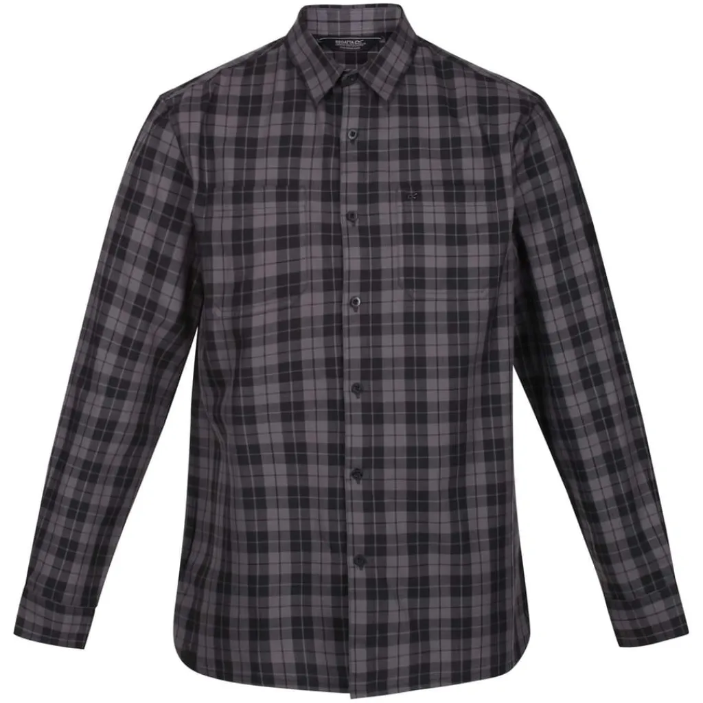 Shirts*Regatta Lance Organic Cotton Long Sleeve Shirt in Black Grey