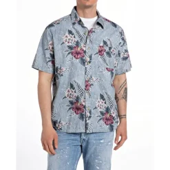 Shirts*Replay Floral Print Regular Fit Shirt in Blue