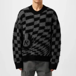 Knitwear*Represent X Belong Sleeve T-Shirtaff Checkerboard Knit Jumper in Grey