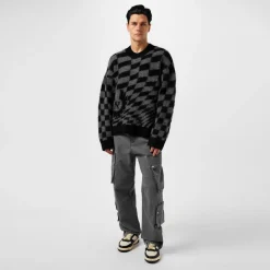 Knitwear*Represent X Belong Sleeve T-Shirtaff Checkerboard Knit Jumper in Grey