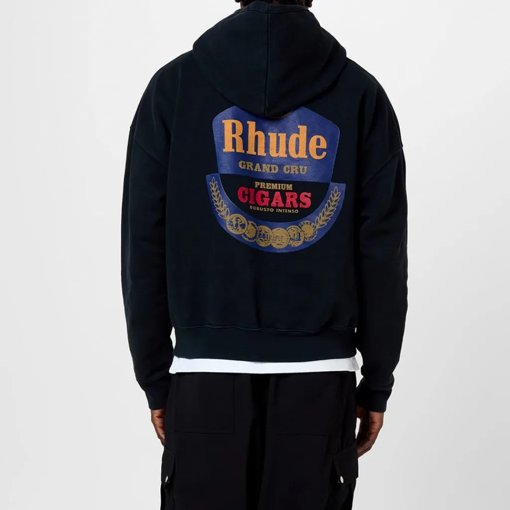 Hoodies*Rhude Grand Cru Hooded Sweatshirt in Black