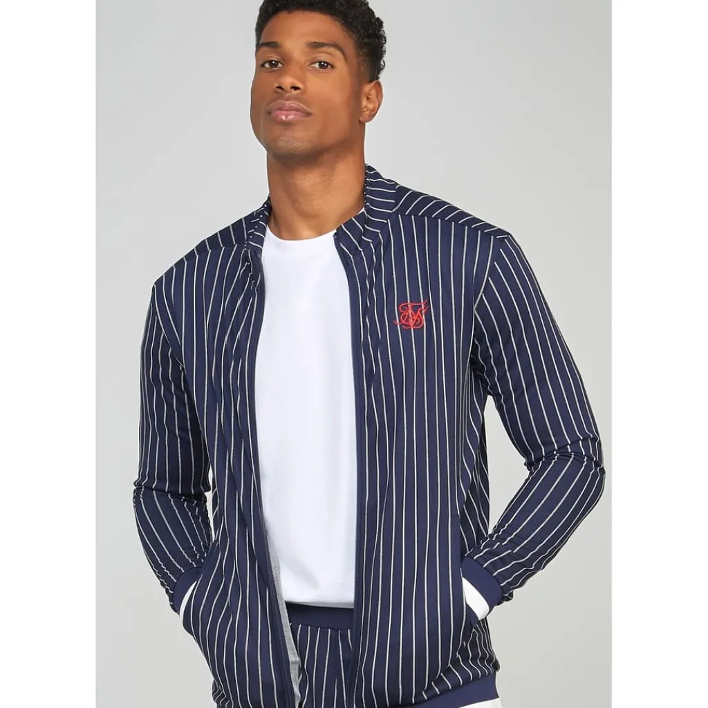 Tracksuits*SikSilk Pins Athletic Mock Neck Long Sleeve Top in Blue