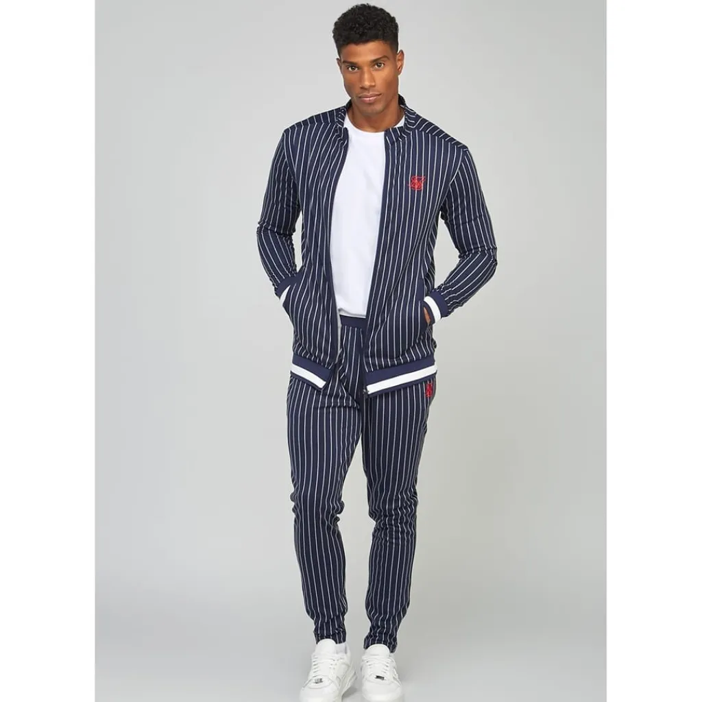 Tracksuits*SikSilk Pins Athletic Mock Neck Long Sleeve Top in Blue