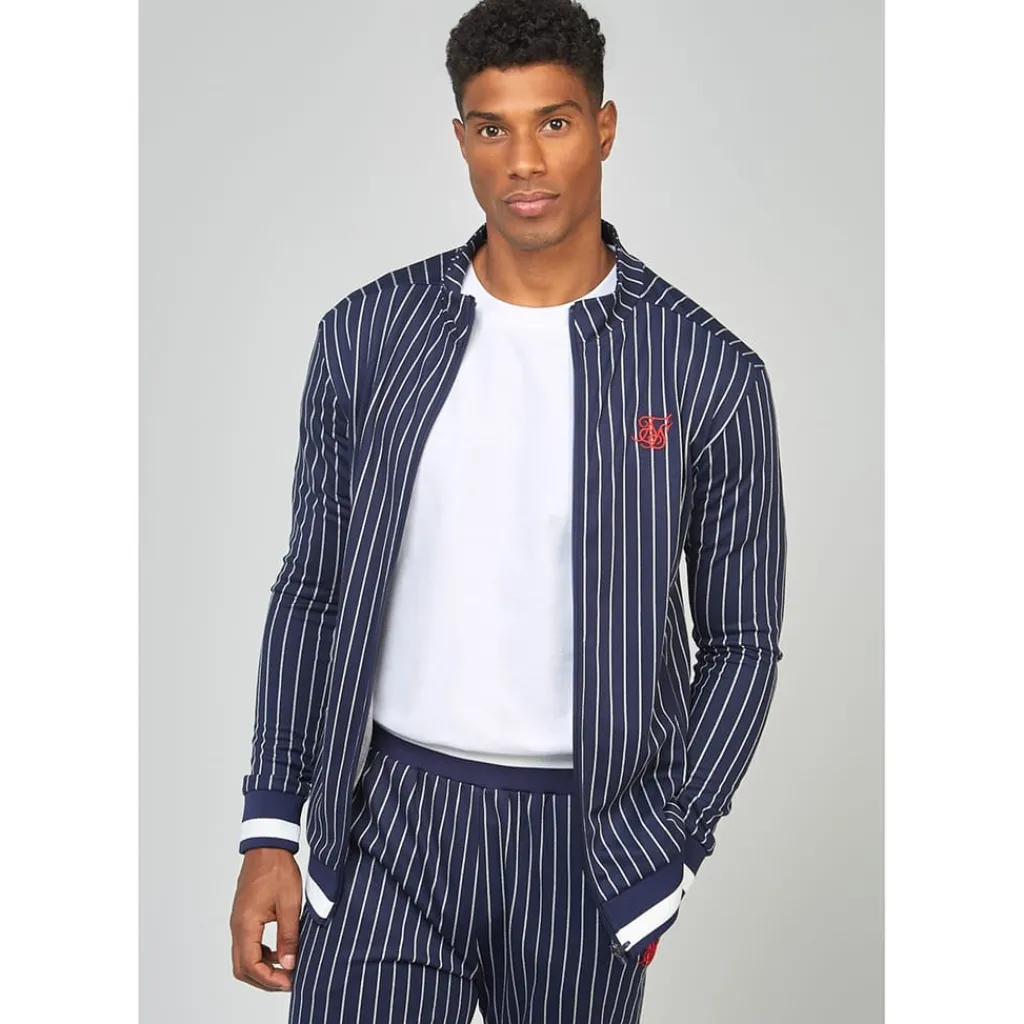 Tracksuits*SikSilk Pins Athletic Mock Neck Long Sleeve Top in Blue