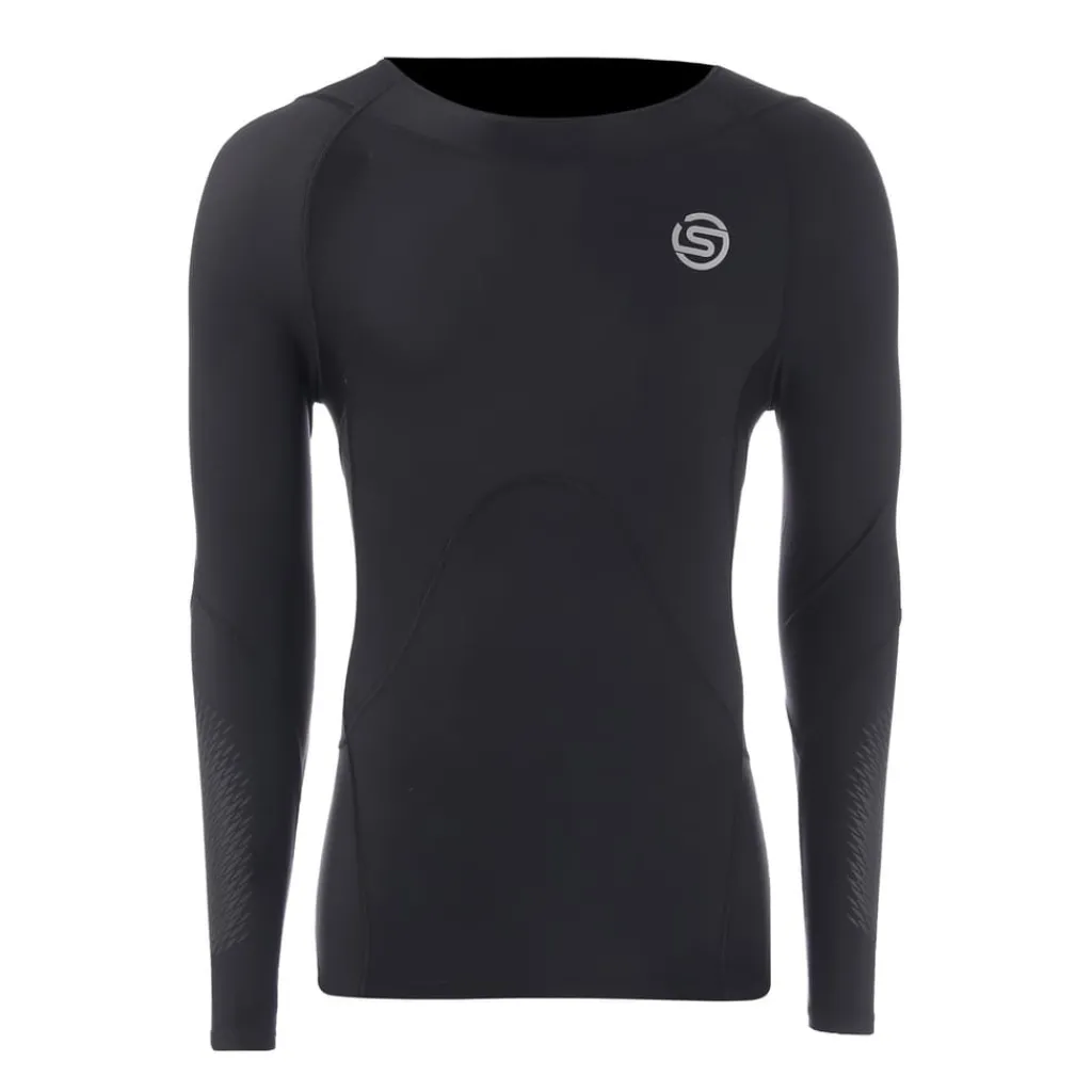 Fitness And Gymwear*Skins Compression Fit Crew Neck Long Sleeve Top in Black