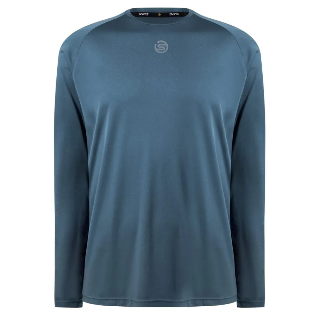Fitness And Gymwear*Skins Long Sleeve Crew Neck Regular Fit T-Shirt in Blue