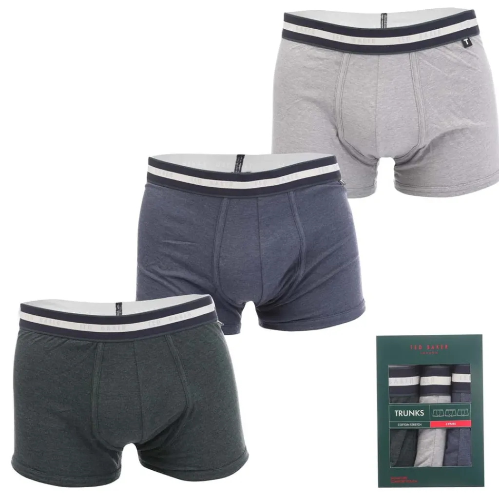 Underwear And Socks*Ted Baker 3 Pack of Cotton Trunks in Denim