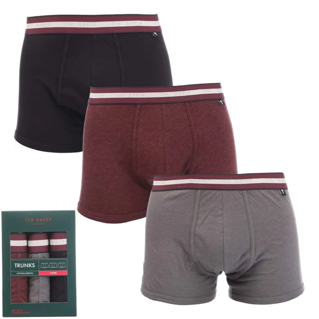 Underwear And Socks*Ted Baker 3 Pack of Cotton Trunks in Black Grey