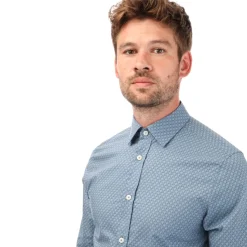 Shirts*Ted Baker Mens Burstal Houndstooth Print Shirt in Blue