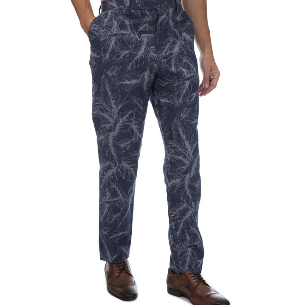 Trousers*Ted Baker Postot Cotton Linen Printed Trousers in Navy
