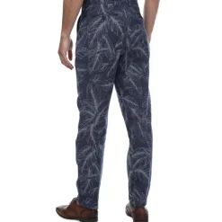 Trousers*Ted Baker Postot Cotton Linen Printed Trousers in Navy