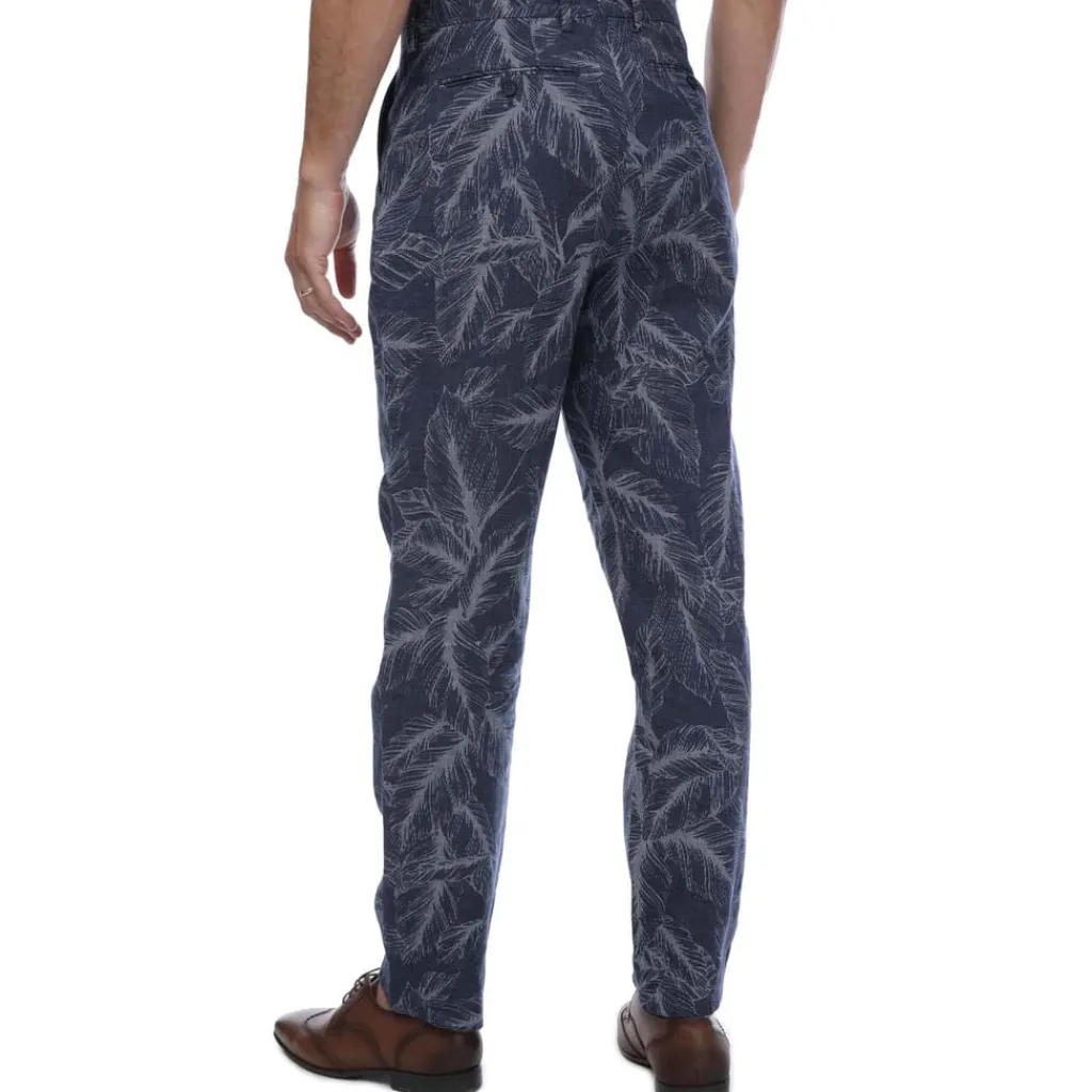 Trousers*Ted Baker Postot Cotton Linen Printed Trousers in Navy