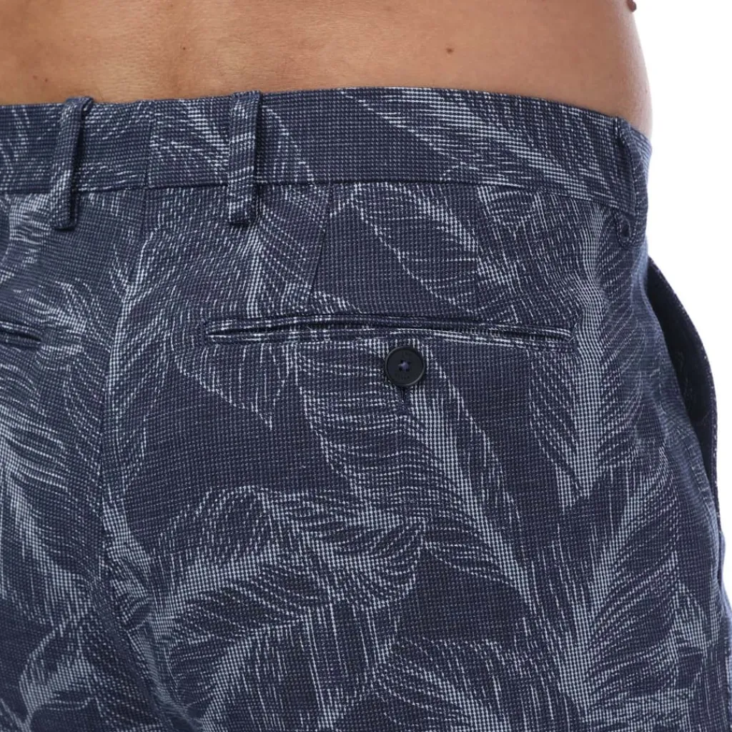 Trousers*Ted Baker Postot Cotton Linen Printed Trousers in Navy
