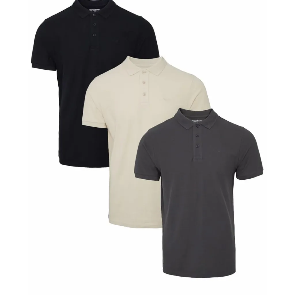 Polo Shirts*Threadbare 3 Pack Solid Patterned Regular Fit Polo Shirt in Multi