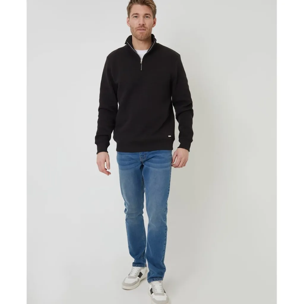 Sweatshirts*Threadbare 1/4 Zip Neck Regular Fit Sweatshirt in Black