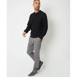 Knitwear*Threadbare Long Sleeve Regular Fit Polo Shirt in Black