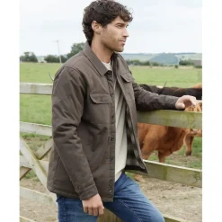 Shirts*Threadbare Mens Check Lined Shacket in Brown