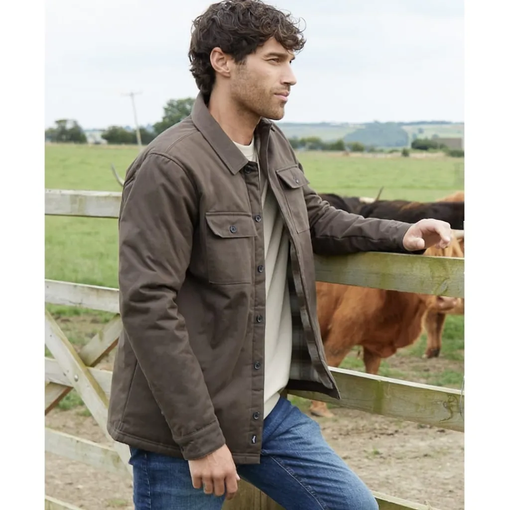 Shirts*Threadbare Mens Check Lined Shacket in Brown