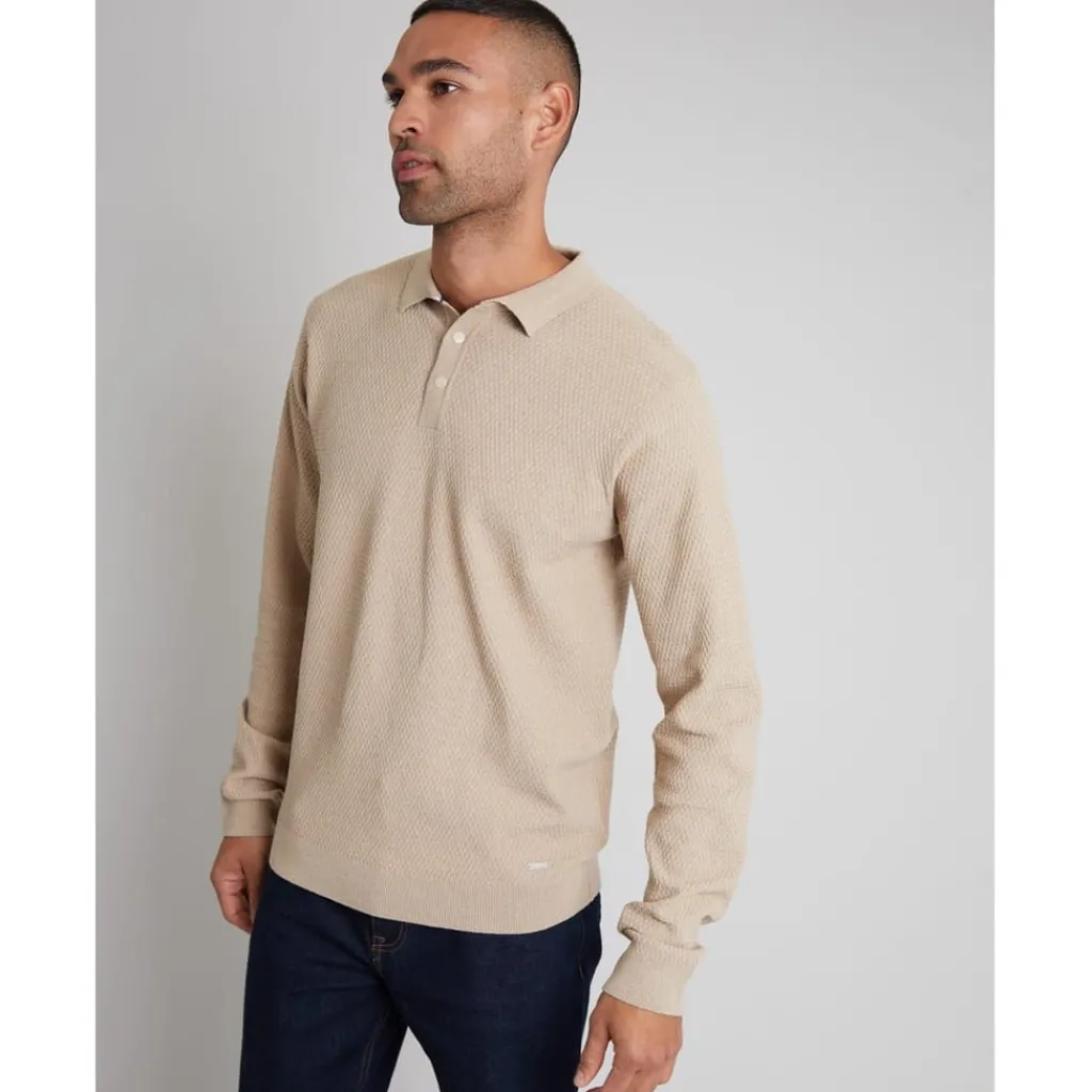 Knitwear*Threadbare Regular Fit Knitted Polo Shirt in Neutral