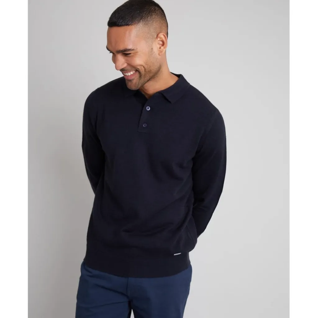 Knitwear*Threadbare Regular Fit Long Sleeve Polo Shirt in Blue