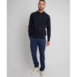 Knitwear*Threadbare Regular Fit Long Sleeve Polo Shirt in Blue