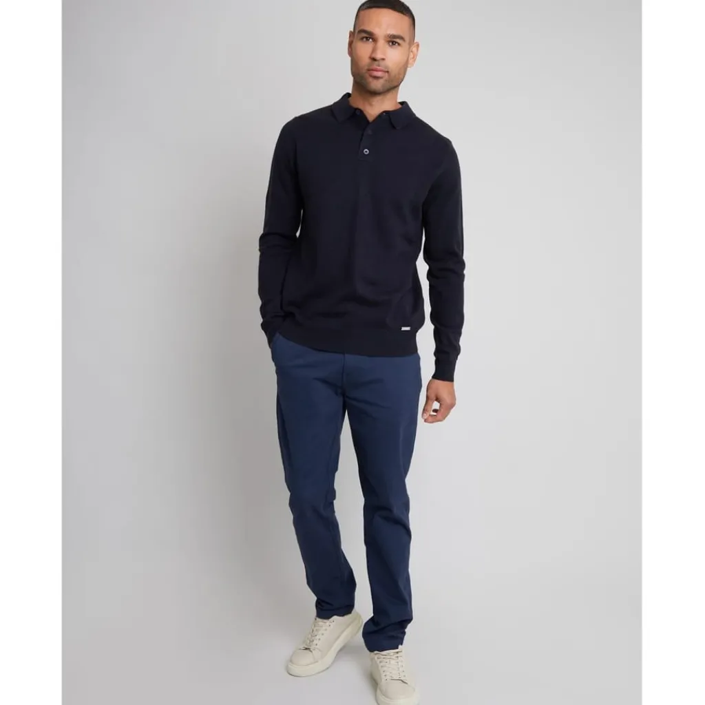 Knitwear*Threadbare Regular Fit Long Sleeve Polo Shirt in Blue