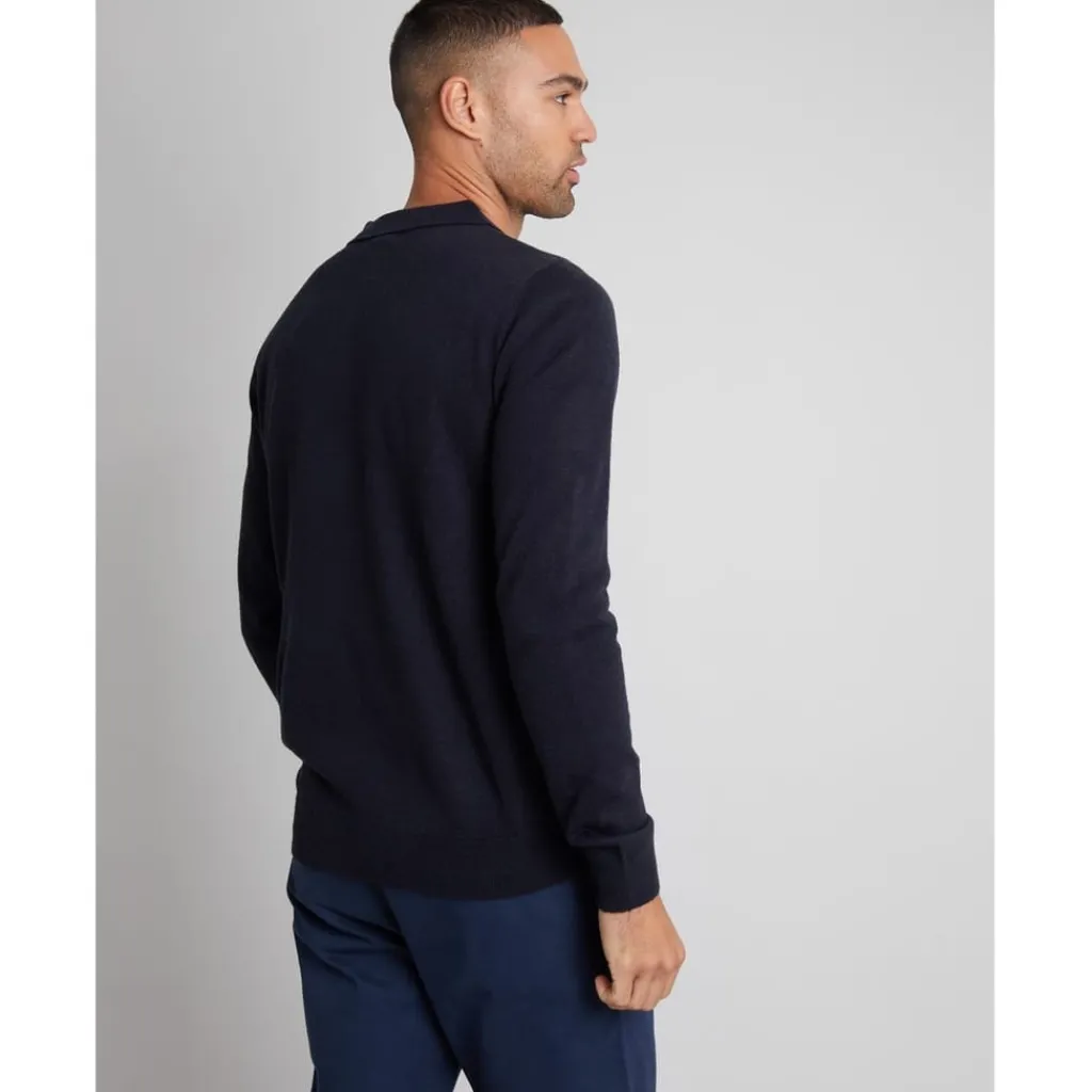 Knitwear*Threadbare Regular Fit Long Sleeve Polo Shirt in Blue