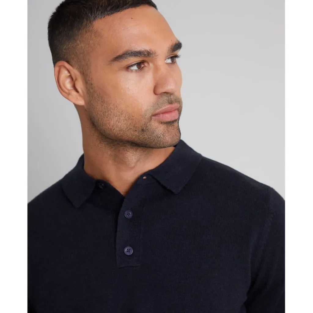 Knitwear*Threadbare Regular Fit Long Sleeve Polo Shirt in Blue