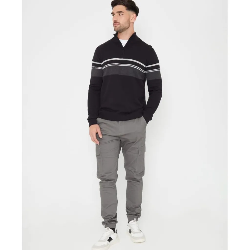 Knitwear*Threadbare Zip Neck Regular Fit Sweater in Black
