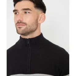 Knitwear*Threadbare Zip Neck Regular Fit Sweater in Black